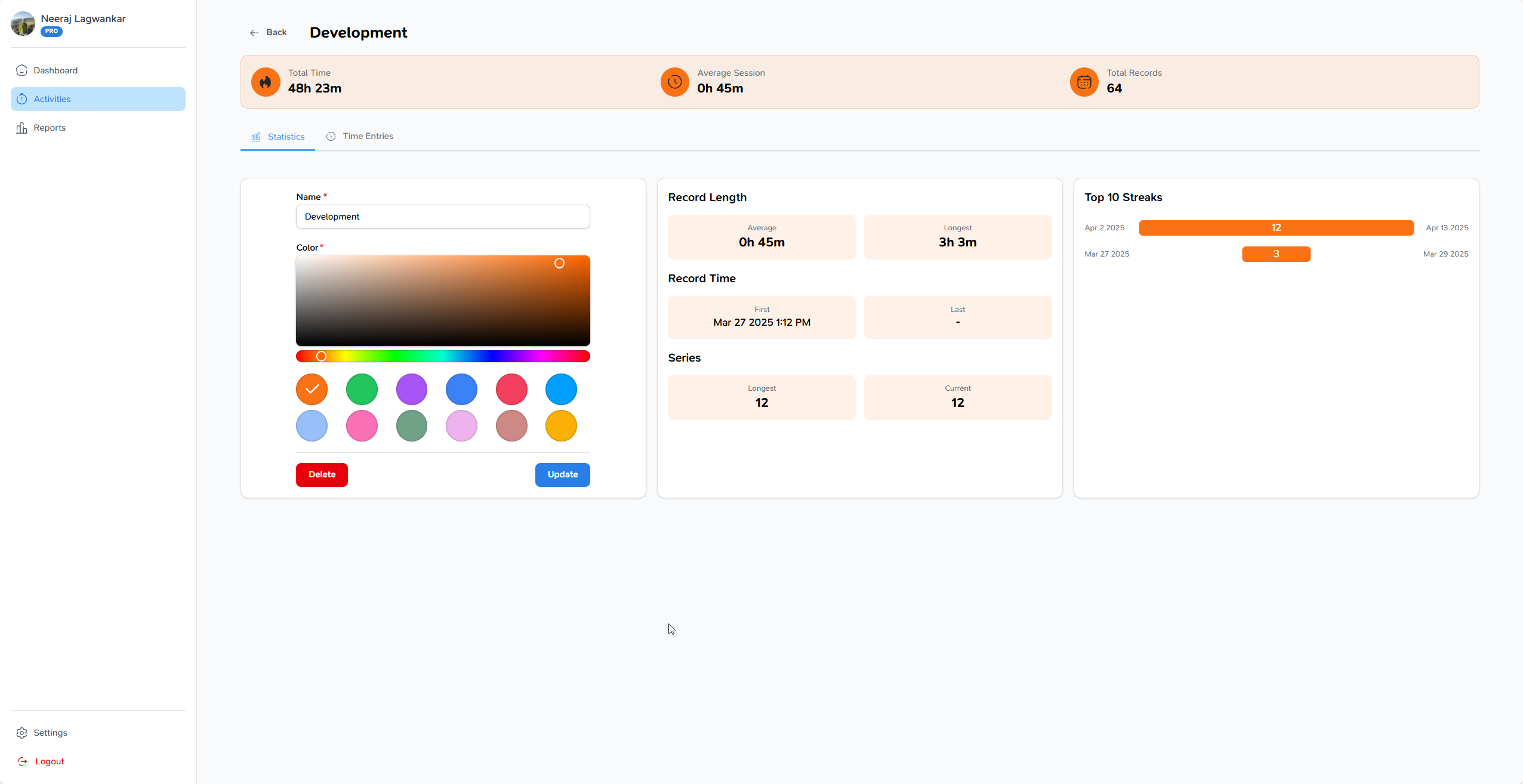 Edit activity view light mode